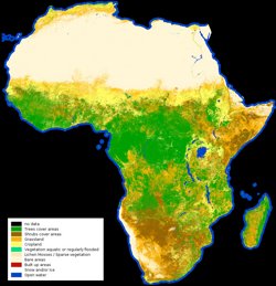 Landbedekking Afrika op basis van Sentinel-data (beeld: ESA)